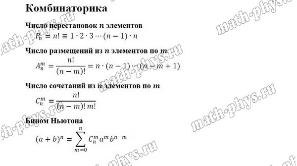 Математика: формулы по комбинаторике для подготовки к ЕГЭ